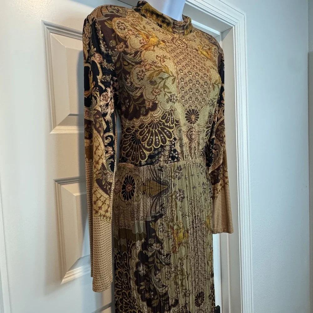 Soft Sorroundings Enchanted Forest Maxi Dress Sz 10P Brown Gold Floral Bohemian